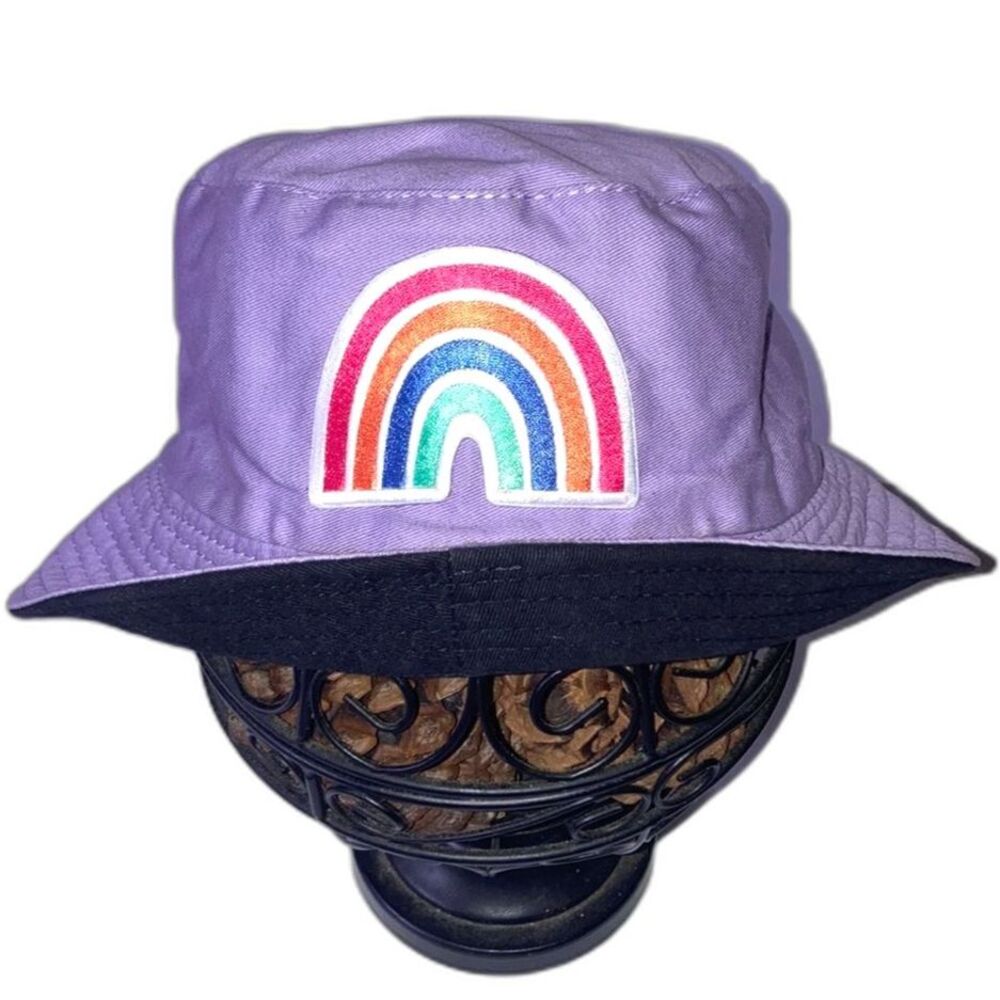 HAPPY RAINBOW Bucket Hat Reversible Light Purple Lilac Men Women Unisex Medium